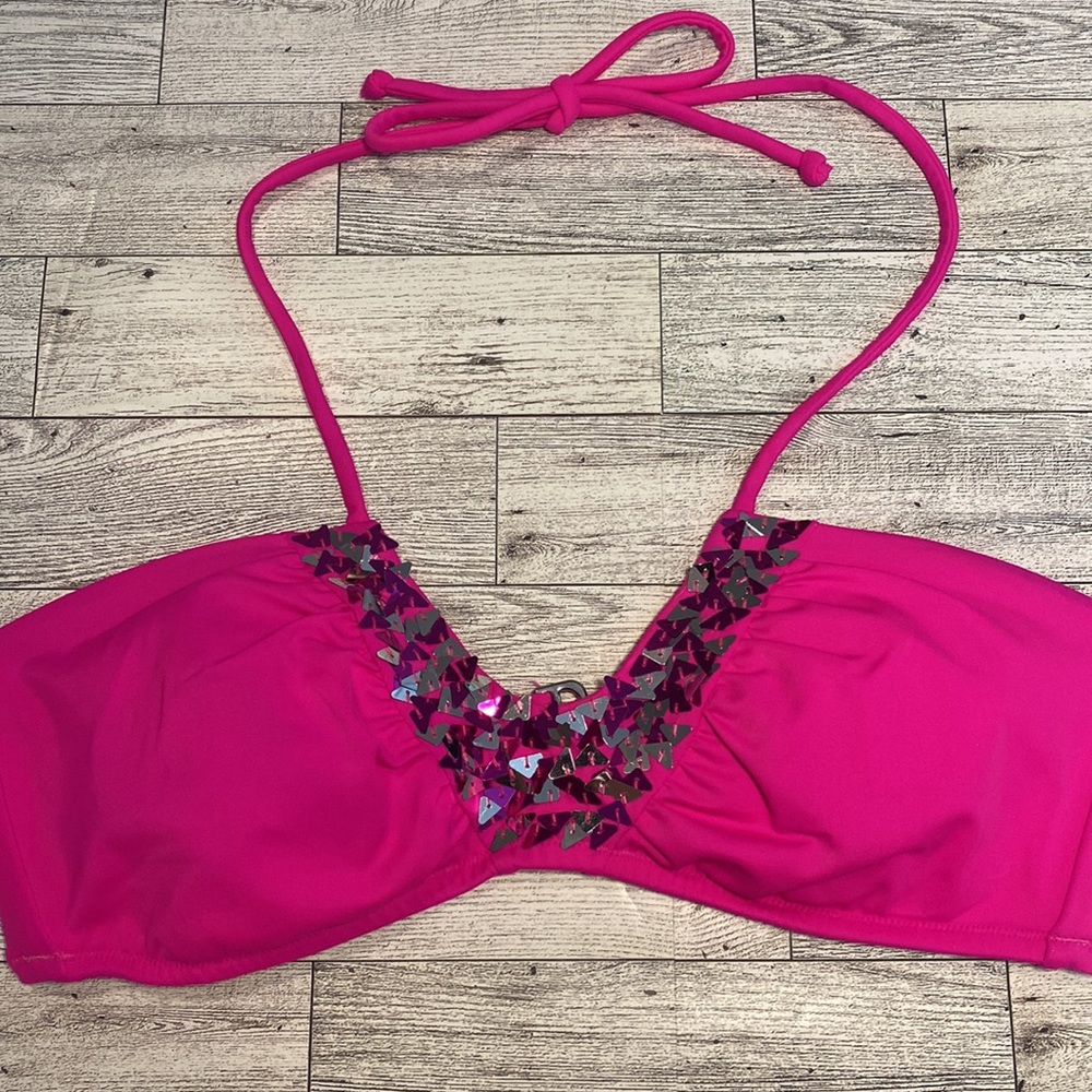 Victoria’s Secret | Hot Pink Halter Sequin Bikini Top | Size Medium